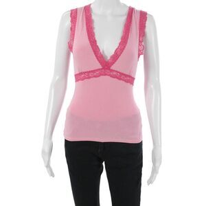 Fleur't Women Pink V Neck Camisole Rayon Spandex Sleeveless Size M